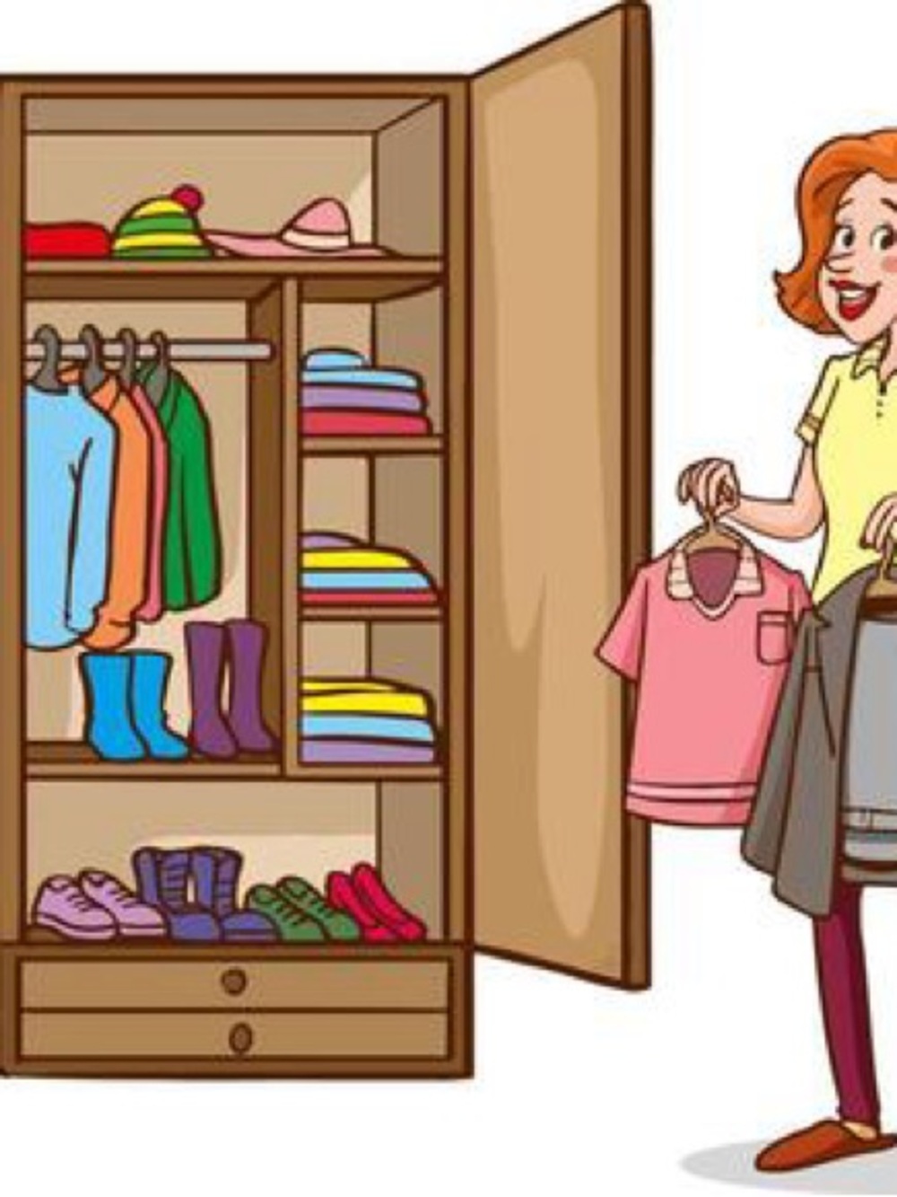 Home Storage & Organization Cartoon Wardrobe Illustration - Beige Brown